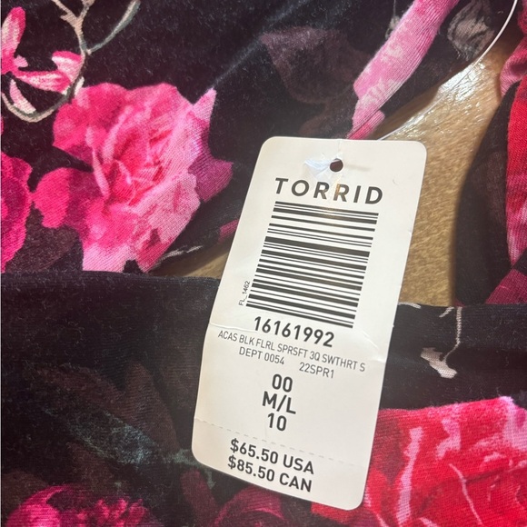 TORRID Spring Floral Black + Pink Dress V Neck and Quarter Sleeves M/L 10 00 NWT - Picture 3 of 14